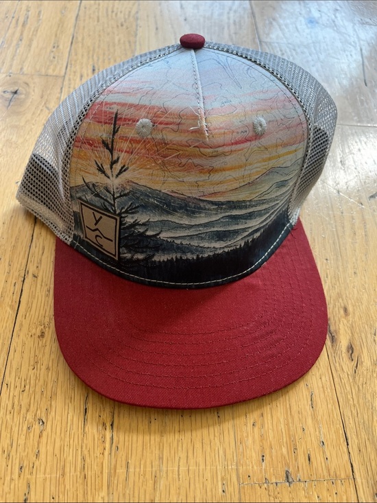 Other - Yellowstone Club mountain sunset Mesh trucker Hat, flat Red Brim, youth size